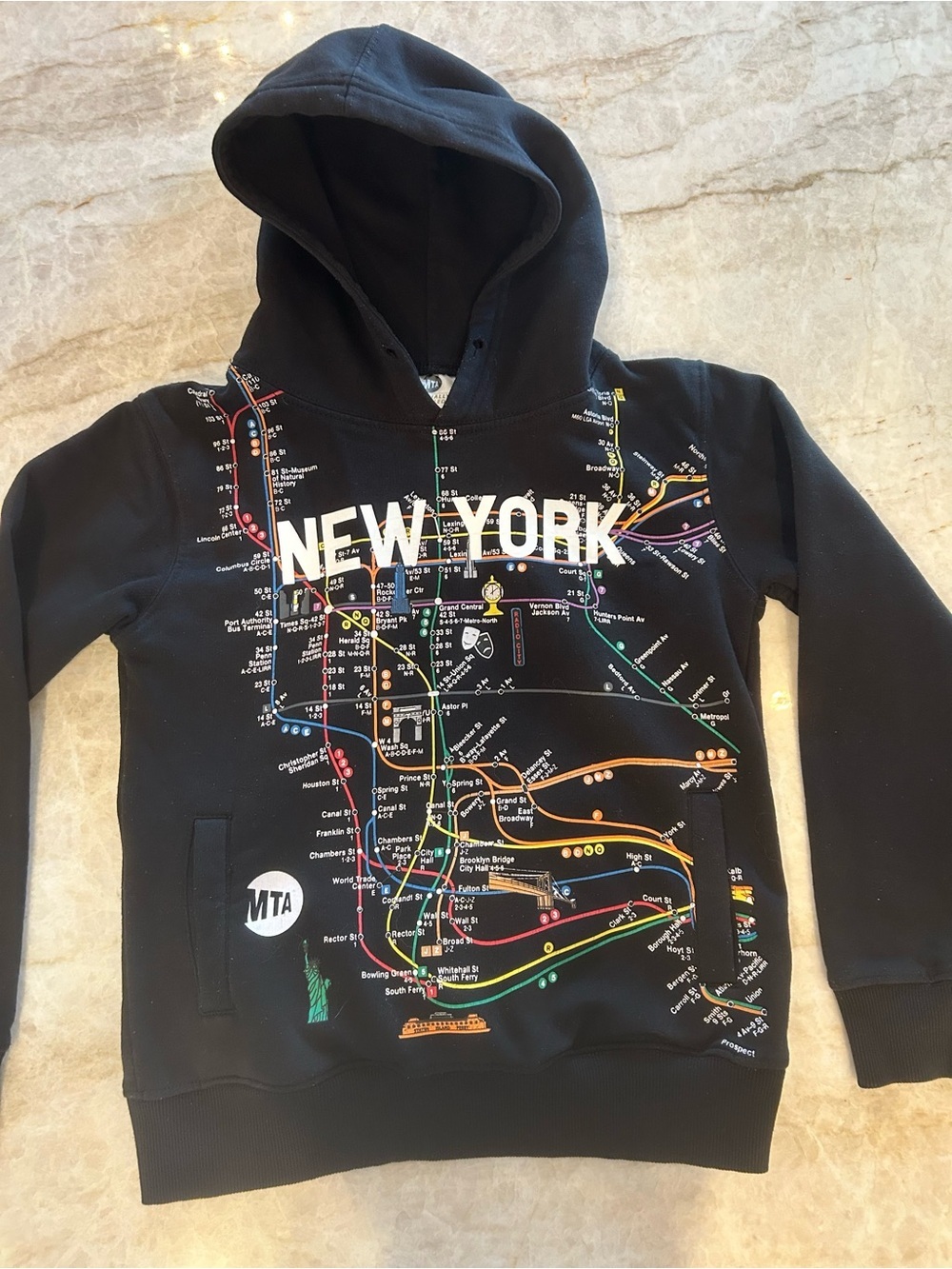 MTA New York Subway Map Hoodie Kids M 10/12 NYC Licensed Black